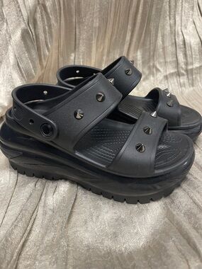 CROCS Black Mega Crush sandals with Stud Accents